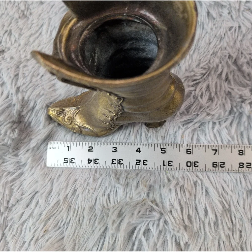 Brass Victorian Style Vintage Womens Boot Planter Vase Figure Home Decor